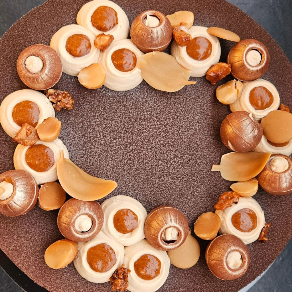 entremet chocolat, noix de macadamia